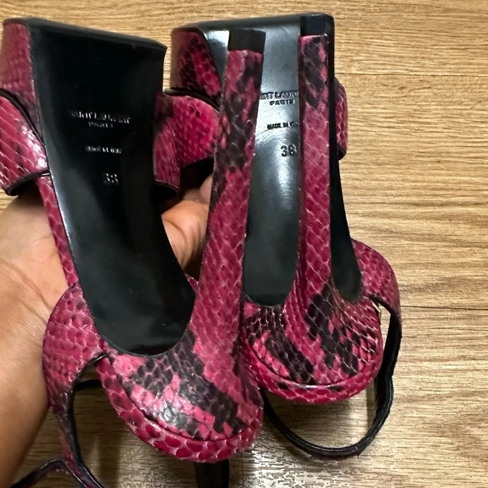SAINT LAUREN Paris Snakeskin Platform Sandals